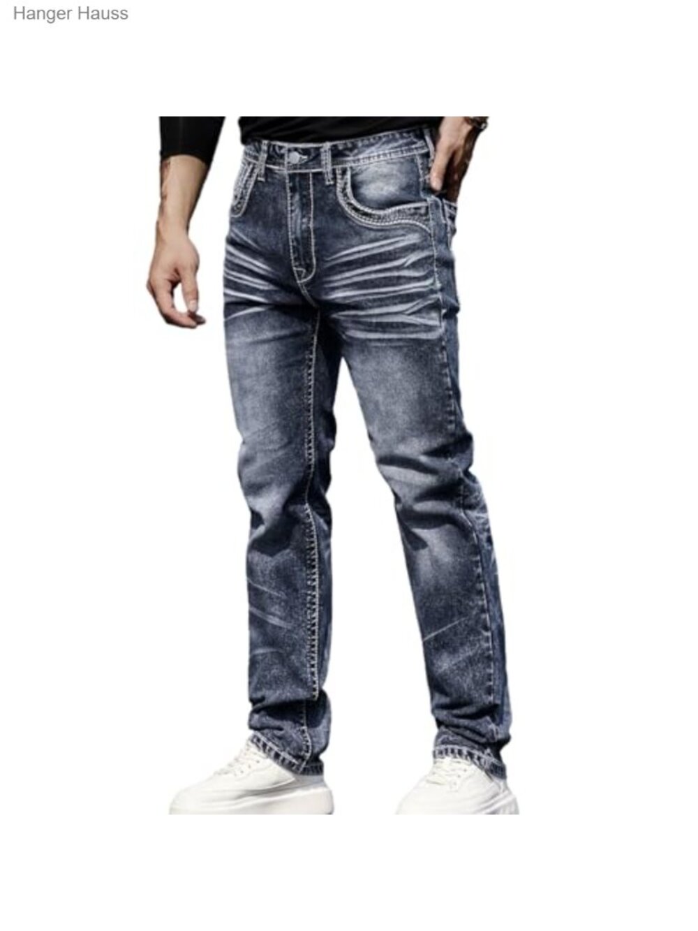 Men's Classic Fit Stretch Jeans Embroidery Back Pockets Relaxed
